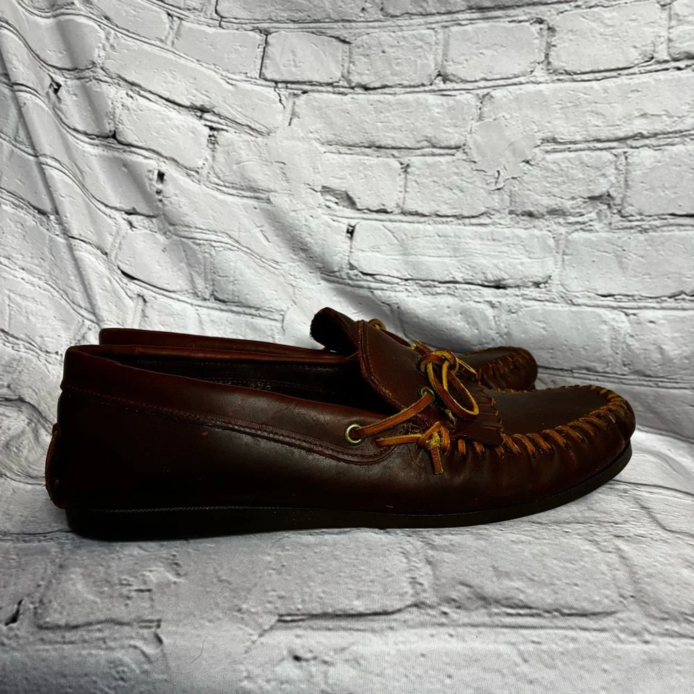 G.H. Bass & Co‎ Vintage Brown Leather Fringe Deck Moccasins Loafers Sz 10.5 READ